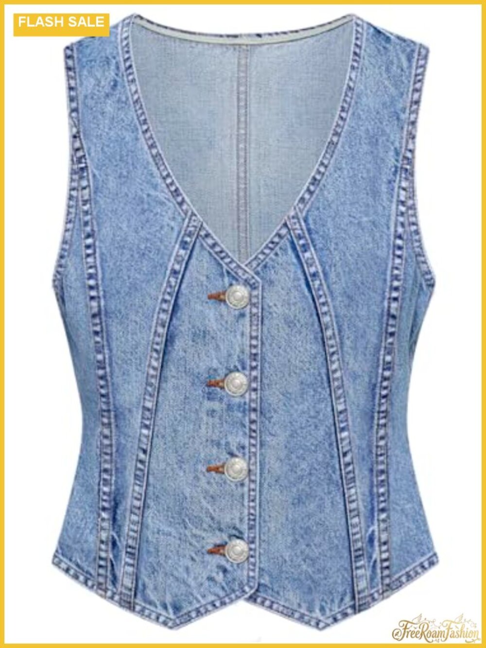 Denim Vest Women V Neck Sleeveless Button Down Cotton (No Stretch) Medium Weight